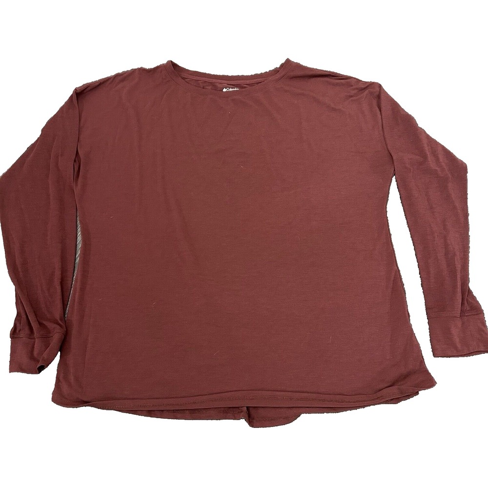 COLUMBIA Long Sleeve T-Shirt Men's 2XL XXL Maroon Red POLYESTER Outdoor Lightwei